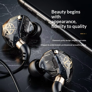 Auriculares ergonómicos con gancho para la oreja, carcasa transparente con diseño de diamante, auriculares estéreo con cable de 3.5 mm, auriculares para juegos con micrófono para música al aire libre. - Product Image 2