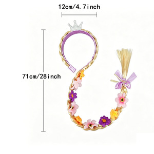 Kids Princess Wig <b>Braid</b> Headband Glitter Crown Flower Hair Hoop Elsa Cosplay Dress Up Costume Hair <b>Accessories</b> For Girls Party - Product Image 2