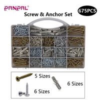 Kit d'assortiment de 675 attaches, chevilles murales, vis autoperceuses pour aggloméré, kit de quincaillerie mixte pour l'entretien et le bricolage