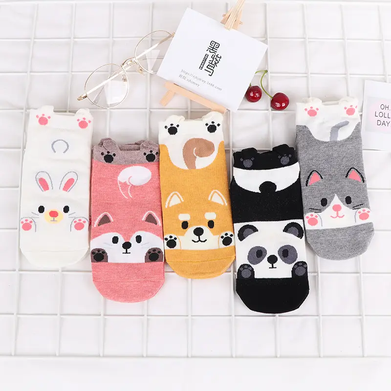 Calcetines tobilleros de algodón con dibujos de animales para mujer y niña, venta al por mayor, primavera y otoño