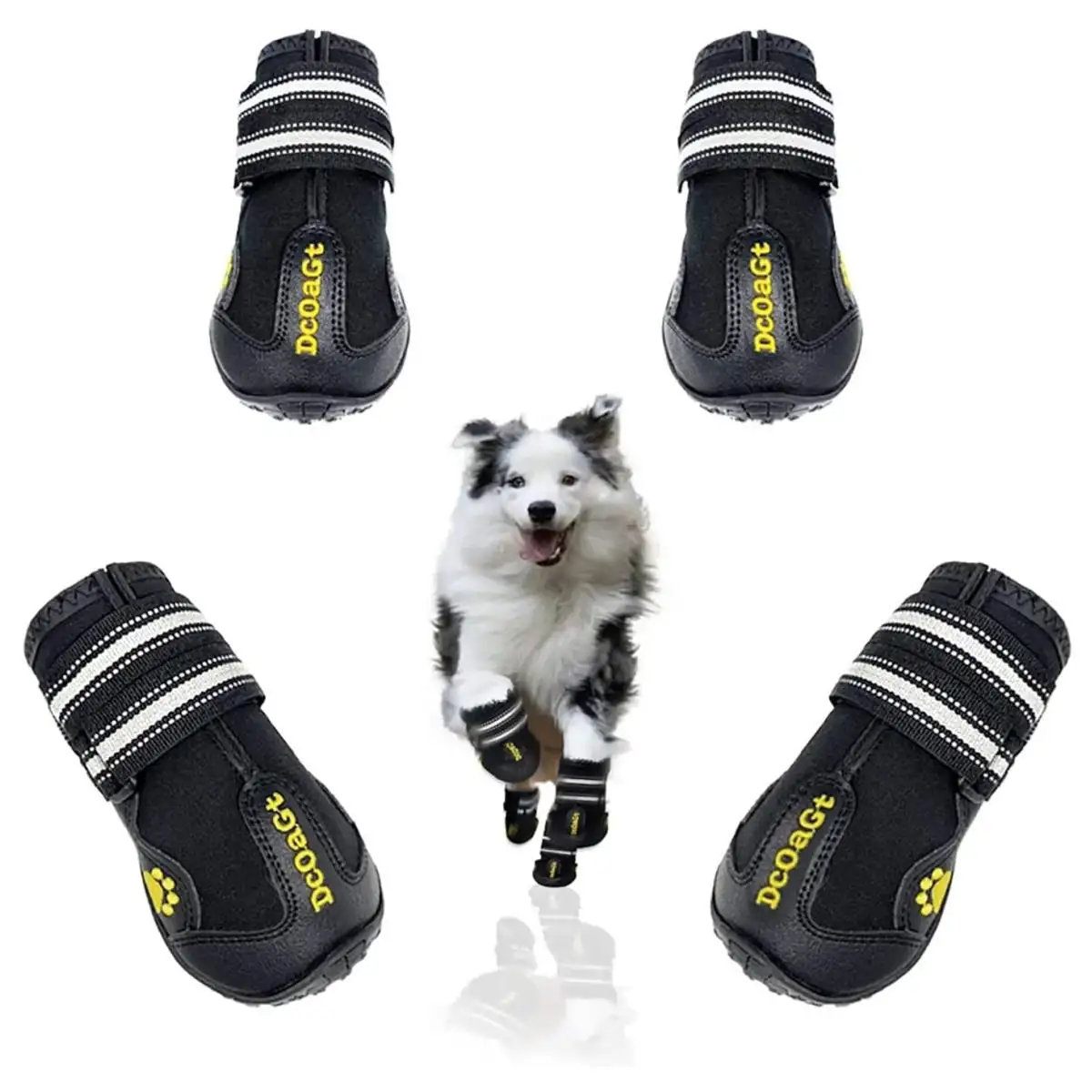 Zyzpet Hond Laarzen Voor Waterdichte Hond Schoenen Poot Protector Met Reflecterende Bandjes Antislip Zool, hond Booties Zwart 4 Stks/set