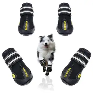 ZYZPET Dog Boots For Waterproof Dog Shoes Paw Protector With Reflective Straps Non-Slip Sole Dog Booties Black 4PCS / Set