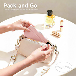 Miroir de maquillage compact portable rechargeable à LED rose avec éclairage à 3 couleurs réglables pour les voyages - Product Image 5