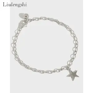 Đơn Giản S925 Sterling Silver Thin Curb Chain Starfish Charm Bracelet Tối Giản Pentagram Shaped Charm Bracelet