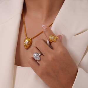 Luxury Fashion Jewelry Texture Titanium Steel Eight Awn Star Diamond-Embedded Shell <strong>Bead</strong> Pendant Earrings <strong>Rings</strong> <strong>Necklaces</strong> Suit - Product Image 3