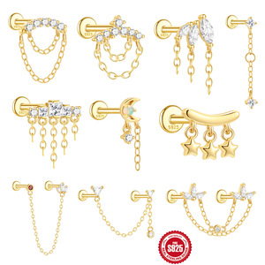 YW all'ingrosso anello a dorso piatto <span class=keywords><strong>trago</strong></span> <span class=keywords><strong>Piercing</strong></span> orecchini 925 in <span class=keywords><strong>argento</strong></span> Sterling borchia 18K placcato oro <span class=keywords><strong>Piercing</strong></span> per il corpo gioielli - Product Image 1