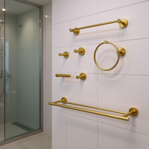 Wall Mount 5 Piece Bathroom Towel Rack Set Brass Polished Modern Bath <b>Hardware</b> Collection - Product Image 2