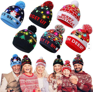 Cappello di Natale con Luci LED, Design Personalizzato con Logo Ricamato, Berretto in Velluto Spesso, Cappello da Babbo Natale per Celebrazioni, Stile Cowboy Lavorato a Maglia - Product Image 1