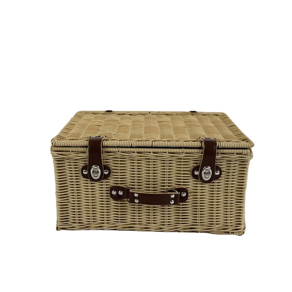 Huangtu Waterproof Plastic Rattan Picnic Basket Set for 2 4 Persons with handles and lid for Camping Outdoor Thanks Giving