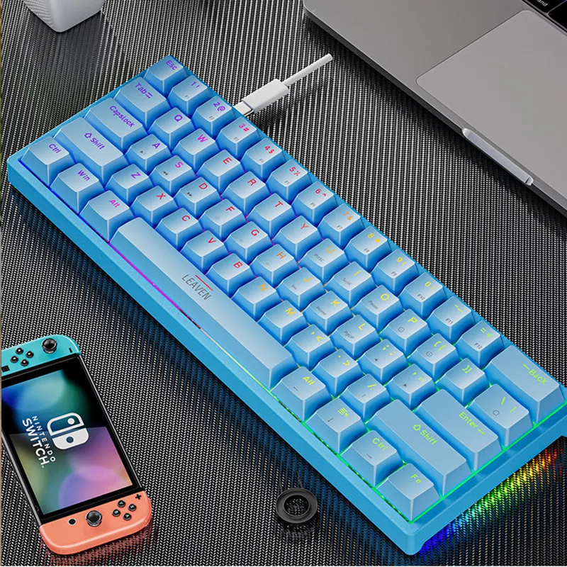 61 Keys Wire Mini Mechanical Keyboards 9 RGB Game Playing Hot-swap Cyan Axis Computer Wired Backlit Gaming Keyboard
