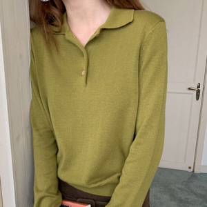 Pull vert de niche à manches longues pour femme, nouvelle collection automne-hiver, style décontracté haut de gamme - Product Image 1