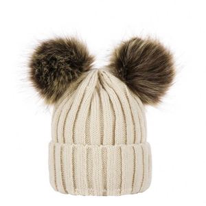 Nouveaux Bonnets d'Hiver Chauds et Mignons pour Bébé, Bonnets Tricotés à Double Pompon pour Maman et Moi, Vente en Gros M0220 - Product Image 1