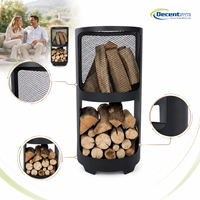 Support à bûches cylindrique avec grille diamantée en haut et en bas, pour rangement extérieur, foyer de patio en fer