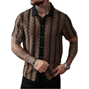 เสื้อเชิ้ตผู้ชายลำลองลายทางแขนสั้นคอปกระบายอากาศสำหรับฤดูร้อน - Product Image 5