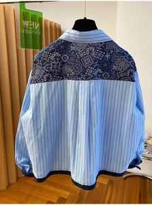 Camicia da <span class=keywords><strong>donna</strong></span> a maniche lunghe a righe blu stile etnico, vestibilità ampia, nuova collezione Autunno 2026 - Product Image 2