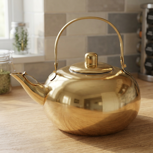 Bouilloire à thé en métal doré avec couvercle et poignée, style glamour - Product Image 2