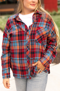 Blus Flanel Vintage Ukuran Besar Wanita SWODART, Motif Kotak-kotak, Kancing Depan, Pakaian Musim Dingin Panjang - Product Image 2