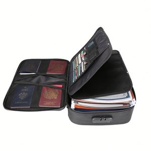 Sac de rangement multi-couches portable et ignifuge pour passeports, certificats et documents de voyage familial avec serrure - Product Image 3