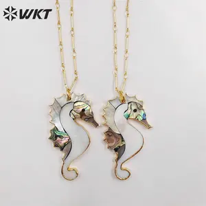 WT-N1069 WKT Wholesale New Fashion Stick Link Chain Jewelry Seahorse Shape Natural Abalone Shell Necklace