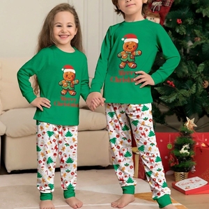 Pijamas Térmicos Respiráveis para Pais e Filhos com Estampa de Letras Verdes e Logo Frontal, Conjunto de Roupas para Casa - Product Image 2