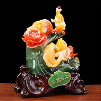 Statue d'animaux marins en résine, Feng Shui chinois, couleur jade, peinte à la main, décoration artistique pour la maison
