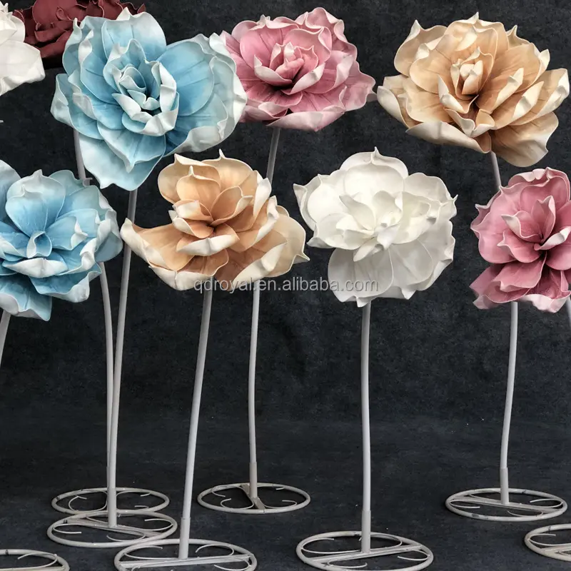 Wholesale Large Tall Wedding Decorations Romantic Giant Silk Flower Stand Set Real Touch Artificial Standing Giant Flower Rose