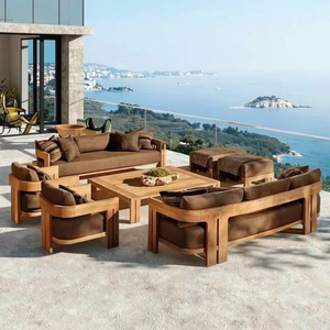 Conjunto de Sofás de Teca para Exteriores de Estilo Mediterráneo, Lujoso, Ecológico y Contemporáneo, con Cojines Impermeables para Jardín, Patio u Hotel - Product Image 1