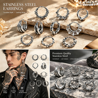 Boucles d'oreilles créoles élégantes pour hommes en acier inoxydable 316L vieilli, style rétro, hip-hop, cadeau pour REACH