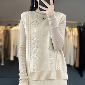 <span class=keywords><strong>Gilet</strong></span> maglione in lana 100% mercerizzata a maglia con motivo mezzo collo alto da <span class=keywords><strong>donna</strong></span> - Product Image 2