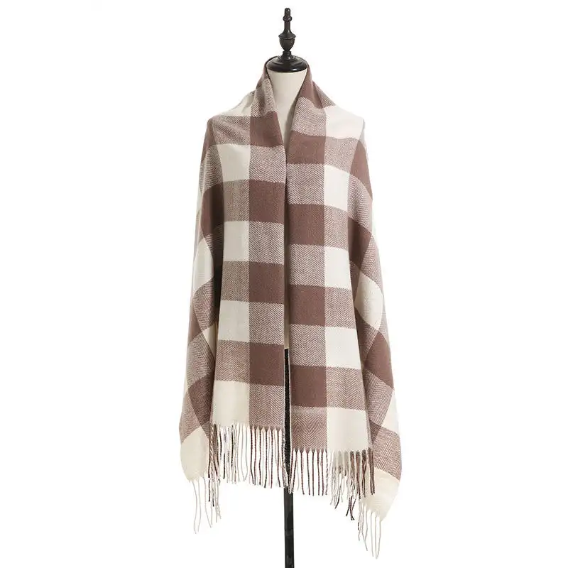 Elegante Winter Stijlvolle Dagelijkse Kleding Grote Traliedoek Omslagdoek Poncho Hals Warmer Sjaals Voor Vrouwen