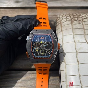 Montre mécanique classique et élégante avec cadran en cristal saphir, mouvement automatique étanche, couleur orange et design ajouré - Product Image 1