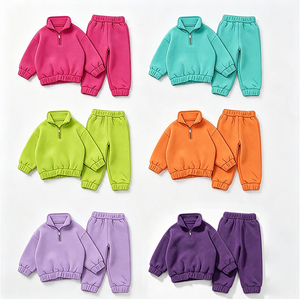 <span class=keywords><strong>Invernale</strong></span> per bambini in pile di cotone per bambini in tinta unita e calda Set da ragazza <span class=keywords><strong>abbigliamento</strong></span> due pezzi felpe con cappuccio felpa per bambini - Product Image 2