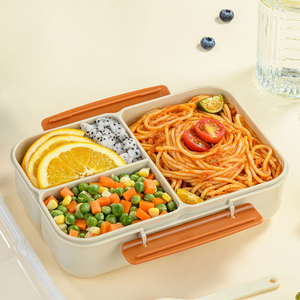 Large Capacity 3 Compartments Heatable Leak Proof Portable Square Plastic Bento <b>Lunch</b> <b>Box</b> Transparent Top Lid <b>School</b> Ready - Product Image 3