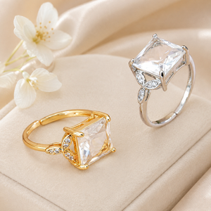Square shape <b>adjustable</b> <b>ring</b> with opening, classic design women's daily wear jewelry - Product Image 3