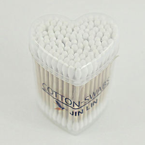 100 pièces de cotons-tiges en bois naturel, double tête ronde, avec couvercle à clapet en forme de cœur, écologiques, sans peluches et hygiéniques - Product Image 1