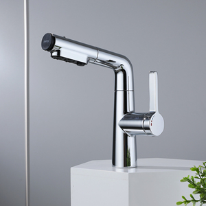 Robinet Mitigeur Chaud/Froid Extensible et Relevable Blanc Crème pour Lavabo de Salle de Bain, Style Commerce International Transfrontalier - Product Image 2