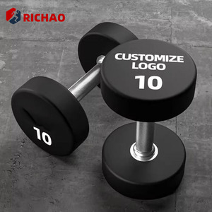 Custom Urethane Gym Weights Dumbells Set Commercial <strong>10kg</strong> 20kg <strong>Dumbell</strong> Pair Fitness Round PU Dumbbell - Product Image 1