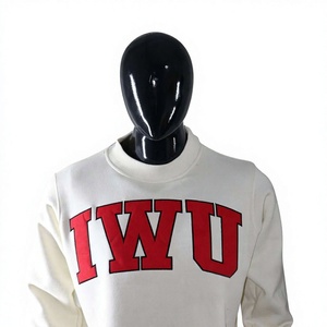 <b>Women's</b> White Crew Neck <b>Sweatshirt</b> With <b>Red</b> IWU Letter Print Regular Fit Knitted Cotton Autumn Wear - Product Image 4