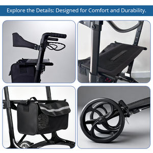 특수 탄소 섬유 4륜 보행 보조기(롤레이터) 재활 환자용 야외 이동 보조기구 높이 조절 가능 시트 및 가방 포함 - Product Image 5
