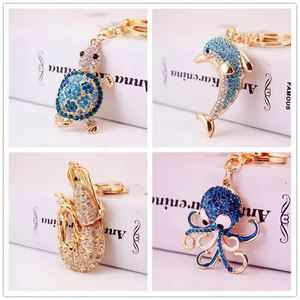 Wholesale Cute Ocean Keychain Turtle Dolphin Crab Metal Charm Bling Rhinestone Fashion <b>Bag</b> Accessory Car Keychain - Product Image 5