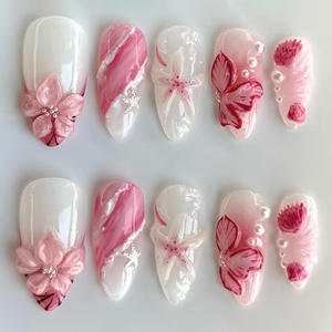 24 Uñas Postizas de ABS con Cobertura Completa, Diseño de Flor de Cerezo Rosa Francés, con Pegamento, para Mujer - Product Image 2
