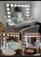 Station de maquillage pour salon de beauté, moderne, modulaire, avec miroir éclairé par LED, en pin massif, écologique, table de toilette commerciale avec rangement amovible
