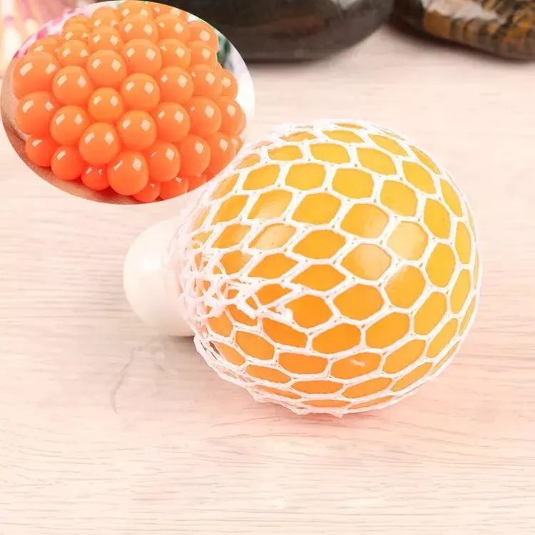 LED flashing Novelty rubber mesh bead stress grape ball