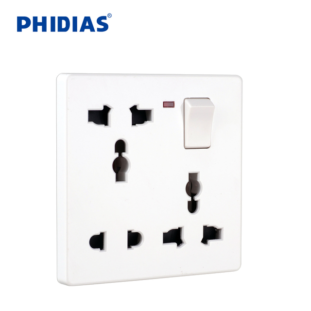British Standard 86*86 Wall Socket White Multi Function Double 3 Pin with 2 Pin Socket 8 Pin 1 Gang Switch with LED
