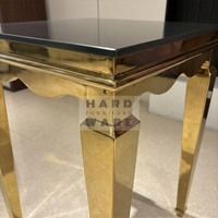 Table de bar et chaises modernes en acier inoxydable avec cadre métallique carré et plateau en verre, durables, pour usage domestique et hôtelier