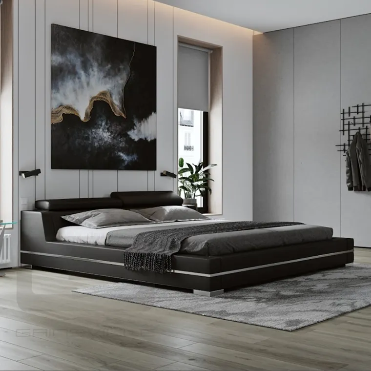Cama de cuero Muebles de hotel de casa de lujo individual doble tamaño Queen King Marco de cama de madera cama moderna