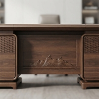 Bureau de direction moderne de luxe en bois massif avec armoire latérale, chaise en cuir et bibliothèque pour PDG, directeur, mobilier commercial