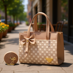 Bolso Bandolera Vintage para Mujer Fana, Diseño a Cuadros, Cuero de Microfibra, Decoración con Lazo, Estilo Veraniego, Uso Diario - Product Image 2