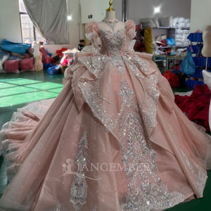 Xs248 Modern Pink Sweetheart Quinceanera Wedding Dress with Floral Print Appliques Pearls <b>Sequined</b> Princess Gown for - Product Image 5