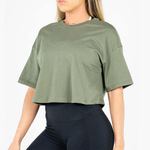 Camiseta holgada de algodón de gran tamaño para mujer, deportes de entrenamiento con logotipo personalizado al por mayor - Product Image 1